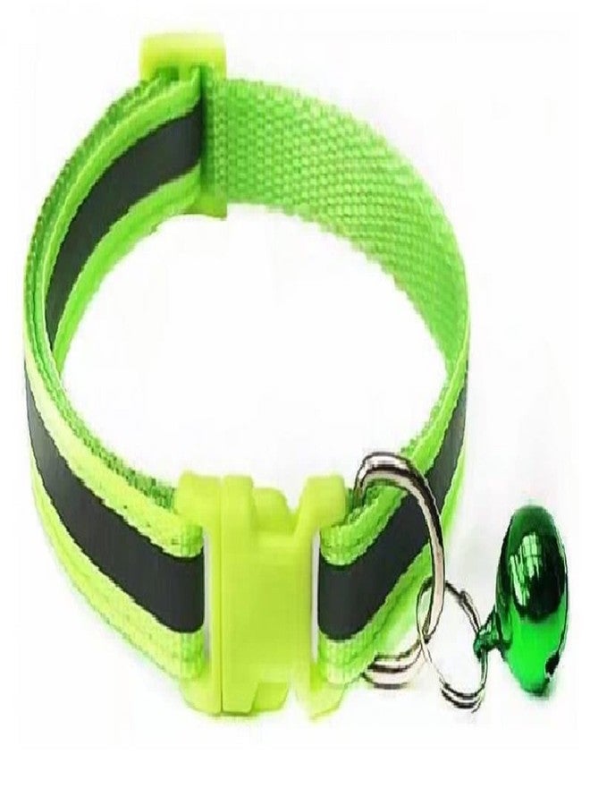 Pups&Pets Reflective Safe Pets Collar with Bells Adjustable Length Puppy Collar Reflected Sot Nylon Collar for Small Dog, Puppy and Cat (15 MM, Small Size) (Parrot Green) - Image 1